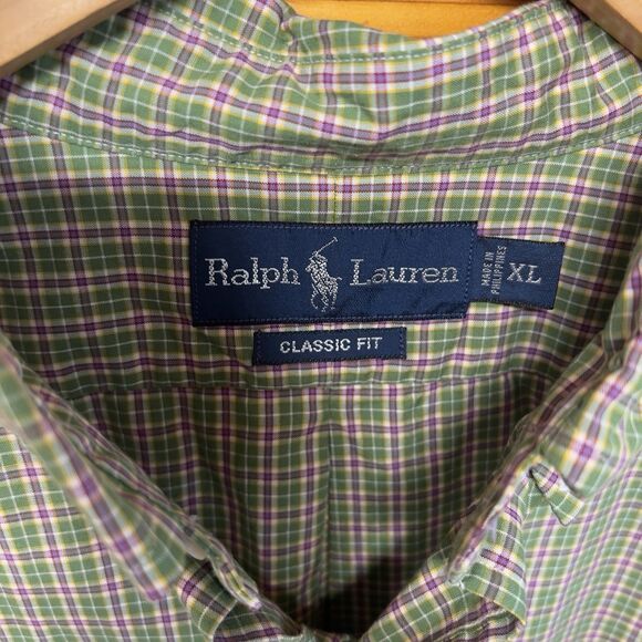 POLO RALPH LAUREN - CLASSIC FIT Green & Pink Plaid Button-Down Shirt - Size: XL - Picture 2 of 4